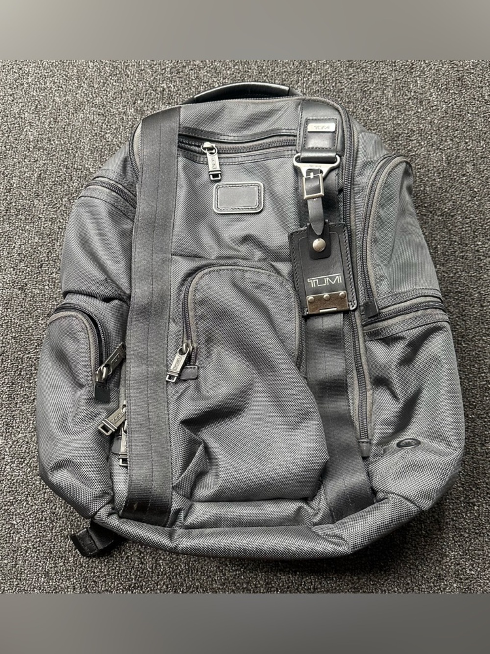 Tumi Black Nylon Backpack with Leather Trim